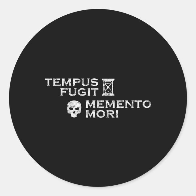 Adesivo Redondo Frase Latina Tempus Fugit Meto Mori (Frente)