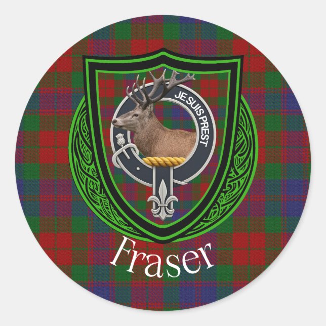 Adesivo Redondo Fraser Scottish Clan Tartan & Crest (Frente)