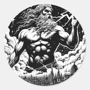 Adesivo Redondo Frath Of Zeus ink Illustration Grega mythology art