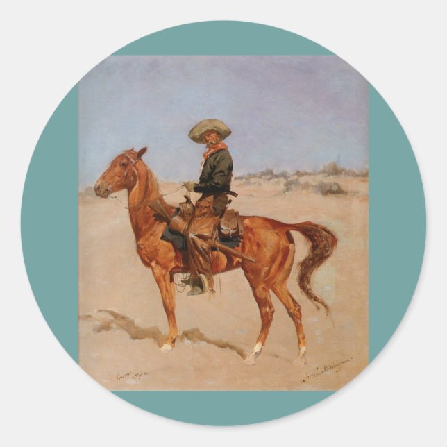 Adesivo Redondo Frederic Remington's The Puncher (1895) (Frente)