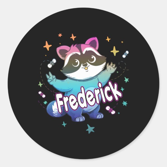 Adesivo Redondo Frederick Name Com Raccoon (Frente)
