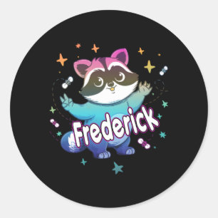 Adesivo Redondo Frederick Name Com Raccoon