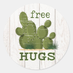 Adesivo Redondo Free Hugs Cactus