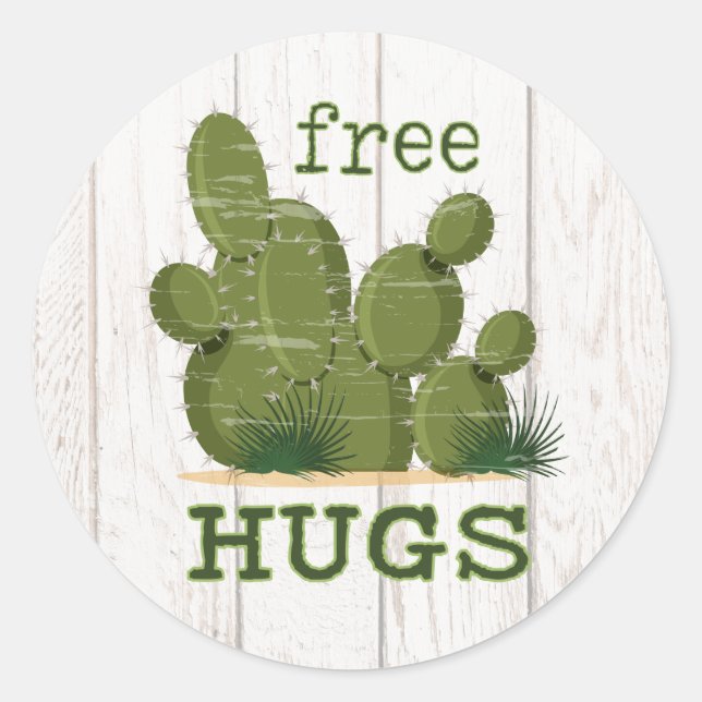 Adesivo Redondo Free Hugs Cactus (Frente)