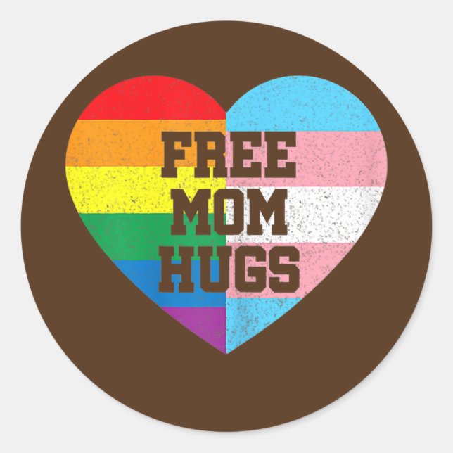 Adesivo Redondo Free Mãe Hugs Orgulho gay Transgender Rainbow Flag (Frente)