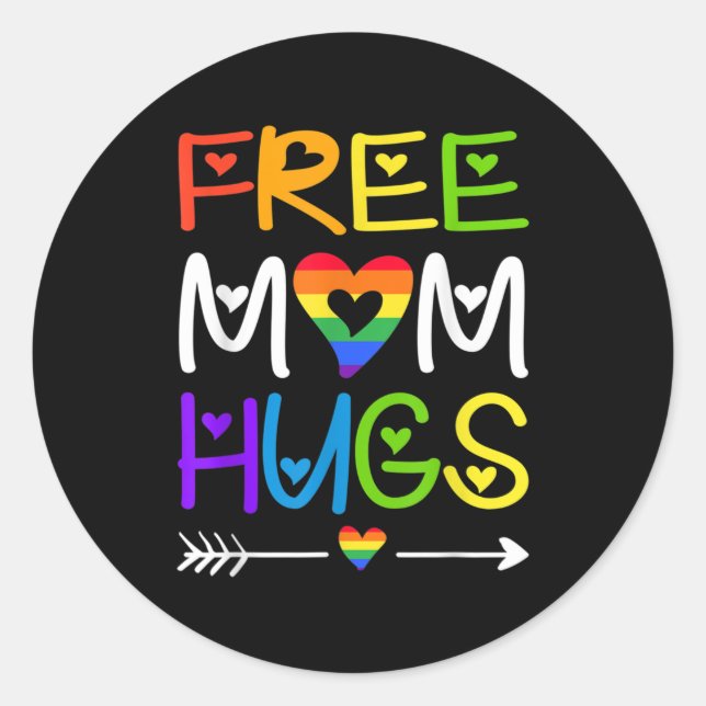 Adesivo Redondo Free Mom Hugs Rainbow Heart LGBT Pride Month (Frente)