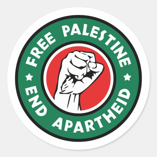 Adesivo Redondo Free Palestine End Apartheid (Frente)