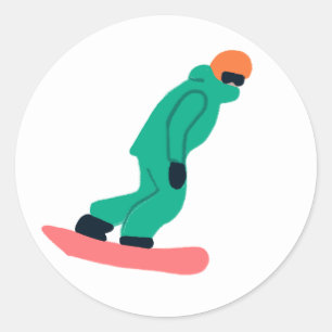 Adesivo Redondo Freeride Snowboarder Em Ilustração De Traje Verde