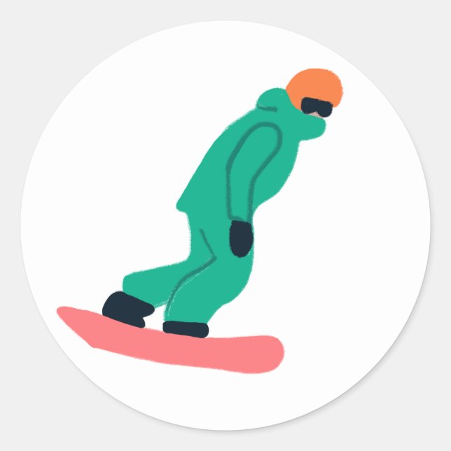 Adesivo Redondo Freeride Snowboarder Em Ilustração De Traje Verde (Frente)