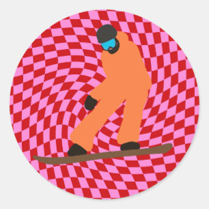 Adesivo Redondo Freeride Snowboarder Em Traje Laranja Verificado