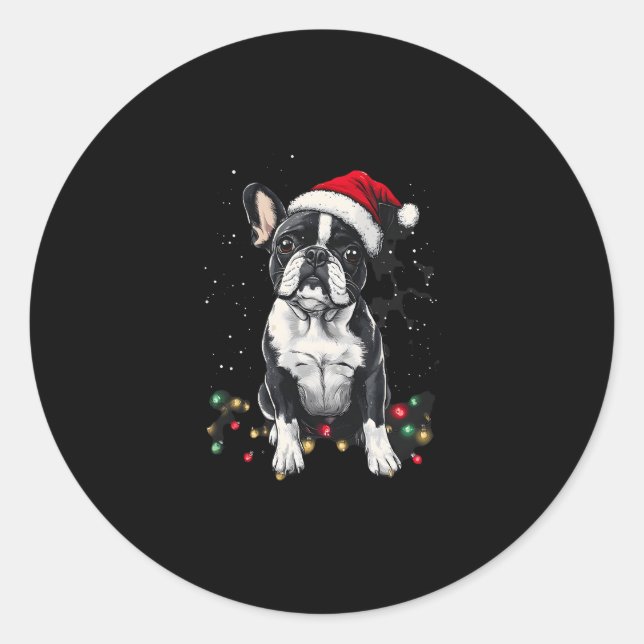 Adesivo Redondo French Bulldog Christmas Lights Xmas Dogs Gifts Me (Frente)
