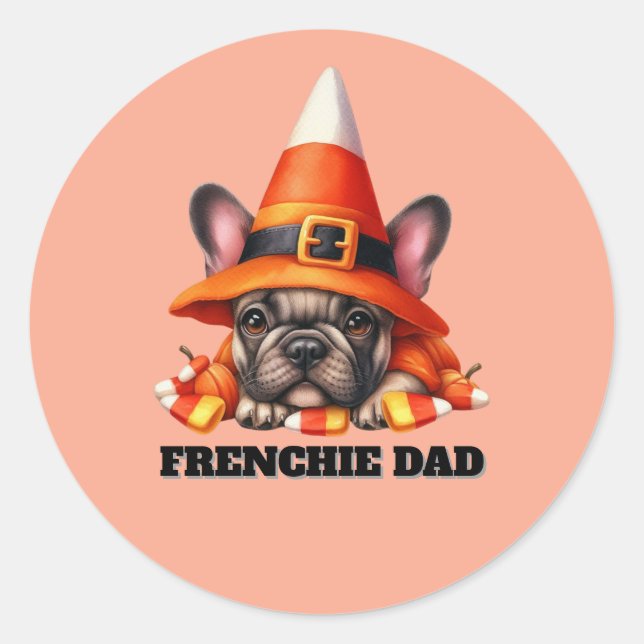 Adesivo Redondo French Bulldog Cute Halloween Candy Costume (Frente)