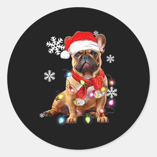 Adesivo Redondo French Bulldog Dog Christmas Light Pajama Pet Xmas (Frente)