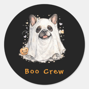 Adesivo Redondo French Bulldog Halloween Fofinho Fantasma Boo Crew