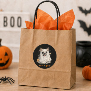 Adesivo Redondo French Bulldog Halloween Fofinho Fantasma Boo Crew