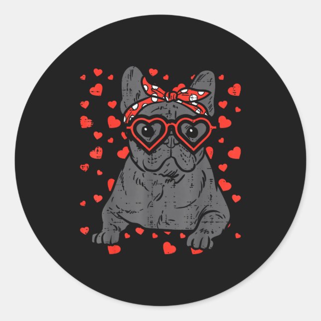 Adesivo Redondo French Bulldog Heart Gles Valentine Day Frenchie D (Frente)