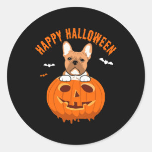 Adesivo Redondo Frenchie Bulldog Pumpkin Costumes Ação de Graças