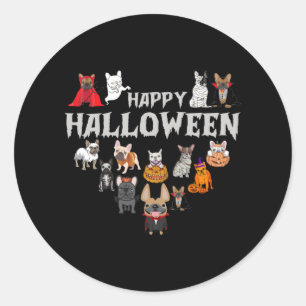 Adesivo Redondo Frenchie Costume Happy Halloween Buldogue francês