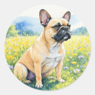 Adesivo Redondo Frenchie French Bulldog Watercolor