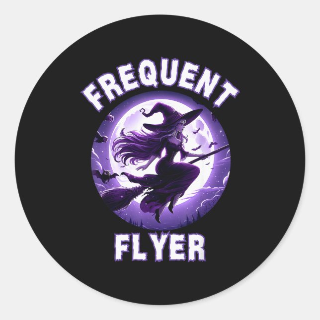 Adesivo Redondo Frequent Flyer Witch, Funny Halloween Witch Costum (Frente)