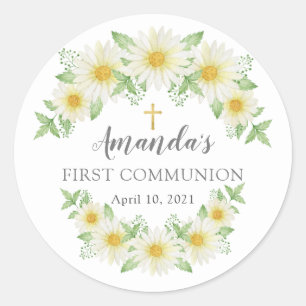 Adesivo Redondo Fresca Daisy Floral First Communker