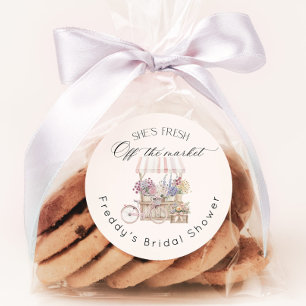 Adesivo Redondo Fresco do Mercado Boho Carrinho de Flores Nupcial