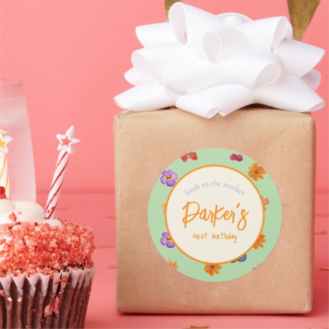 Adesivo Redondo Fresco para o primeiro tema de aniversário do merc (Festa)