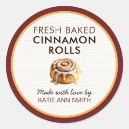 Adesivo Redondo Fresh Baked Cinnamon Roll Labels | Bakery Sticker