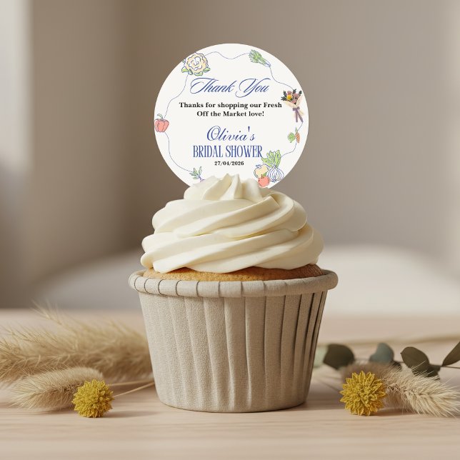 Adesivo Redondo Fresh Off the Market Bridal Shower Whimsical Drawn (Fresh Off the Market Bridal Shower Whimsical Drawn Classic Round Sticker ideas label topper )