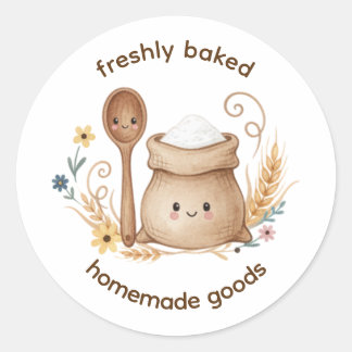 Adesivo Redondo Freshly Baked Homemade Goods Label | Cottagecore 