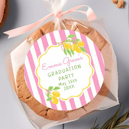 Adesivo Redondo Freshly Graduated Lemon Pink Stripes Graduation