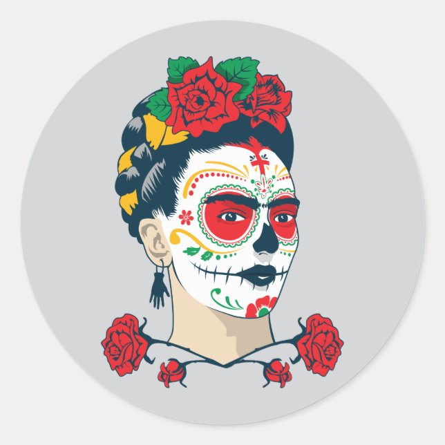 Adesivo Redondo Frida Kahlo | El Día de los Muertos (Frente)