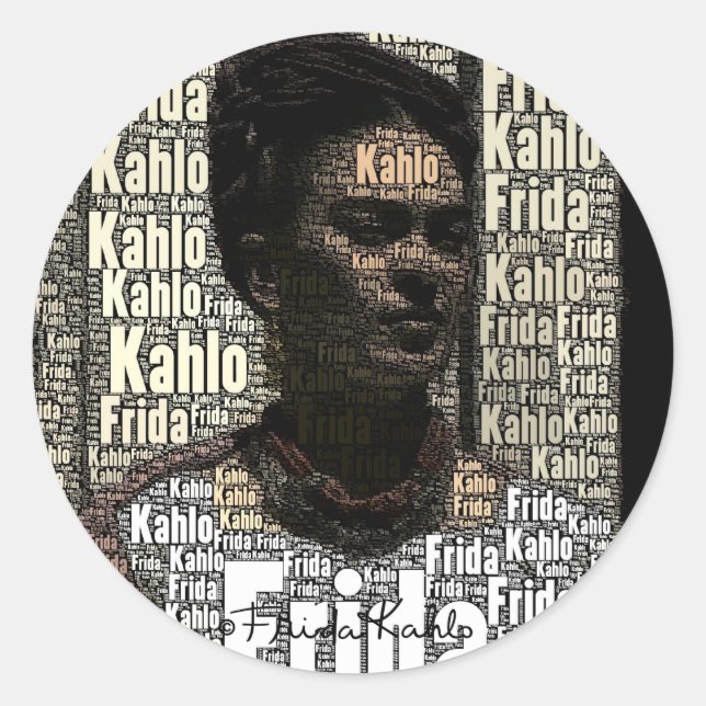 Adesivo Redondo Frida Kahlo Lettering Portrait (Frente)