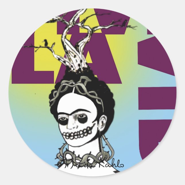 Adesivo Redondo Frida Kahlo Pop Art Portrait (Frente)