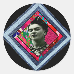 Adesivo Redondo Frida Kahlo Retro Denim Diamond