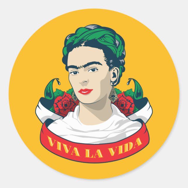 Adesivo Redondo Frida Kahlo | Viva la Vida (Frente)