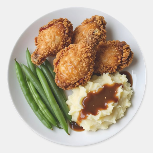 Adesivo Redondo Fried Chicken, Mashed Potatoes and Green Beans (Frente)