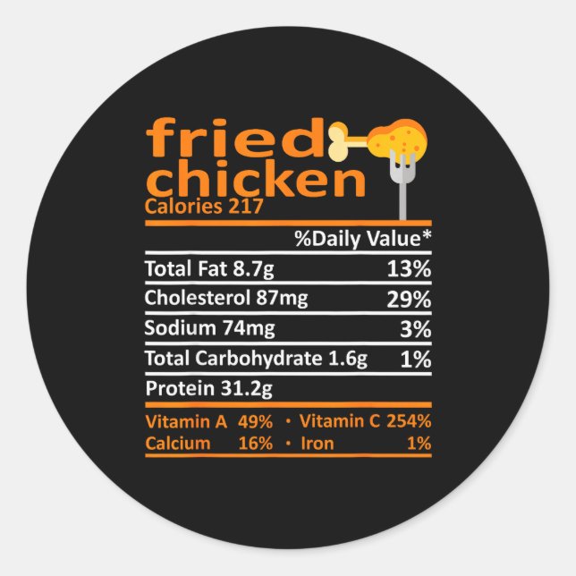 Adesivo Redondo Fried Chicken Nutrition Food Facts Thanksgiving Fu (Frente)