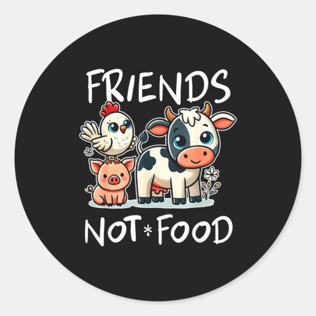 Adesivo Redondo Friends Not Food Funny Vegan Vegetarian Cute Anima (Frente)