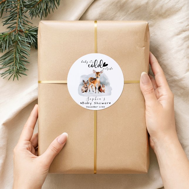 Adesivo Redondo Frio Fora do Inverno Animais da Floresta Neve (Criador carregado)