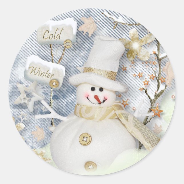 Adesivo Redondo Frio Winter Snowman (Frente)