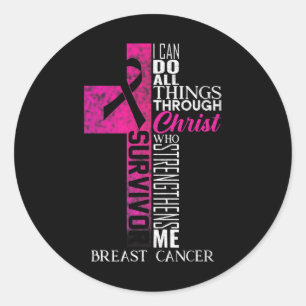 Adesivo Redondo Friso Câncer da Mama Sobrevivente Cristã Cruz Cris