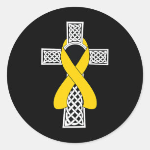 Adesivo Redondo Friso Dourado Céltico de Consciência do Cancer Inf