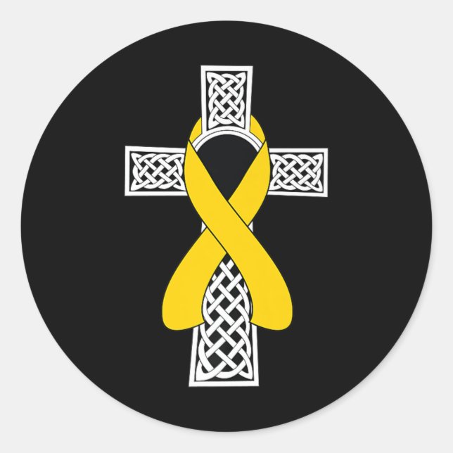 Adesivo Redondo Friso Dourado Céltico de Consciência do Cancer Inf (Frente)