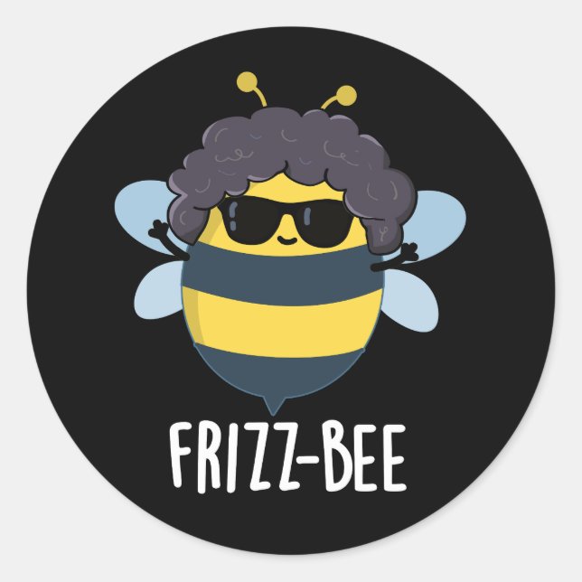 Adesivo Redondo Frizz-Bee Engraçado Afro Bee Pun Dark BG (Frente)