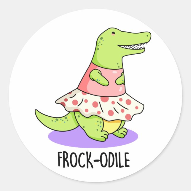 Adesivo Redondo Frock-odile Funny Crocodile Pun (Frente)