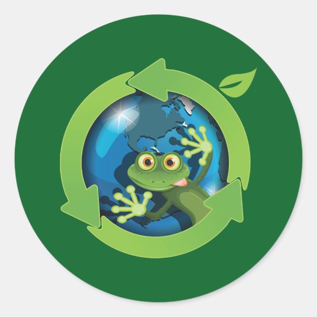 Adesivo Redondo Frog Earth Day Recycling Eco Friendly (Frente)