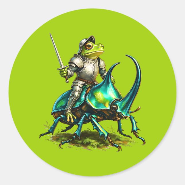 Adesivo Redondo Frog Knight and Battle Beetle (Frente)