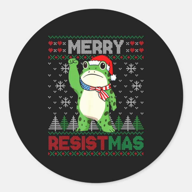 Adesivo Redondo Frog Retro Merry Resistmas Funny Litical Ugly Chri (Frente)