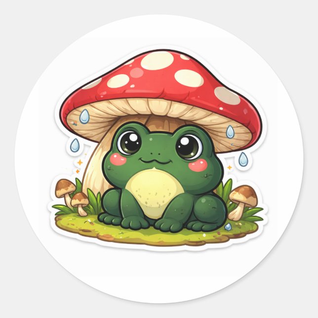 Adesivo Redondo Frog Under An Oversized Mushroom (Frente)
